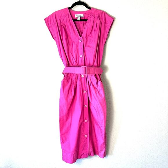 Vintage Hot Pink Wiggle Sheath Button Up Dress Size 6 - Picture 1 of 6